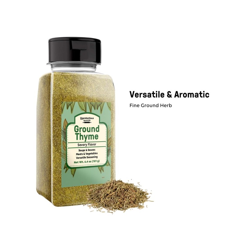 Unpretentious Ground Thyme, 6.4 oz, Versatile Seasoning, Savory Flavor, Soups