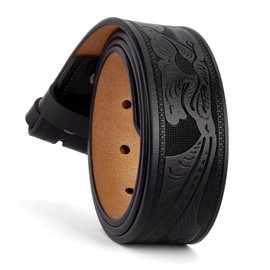 BISON DENIM Western Genuine Leather Belts for Men without Buckle Cowboy Belt 1.5" Belt for Jeans