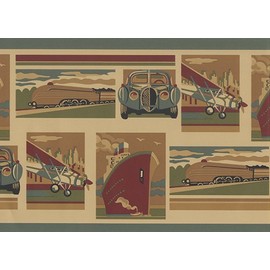 Planes Trains Automobiles Boat Car Transportation Wallpaper Border