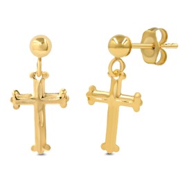 AVORA 10K Yellow Gold Dangling Cross Earrings