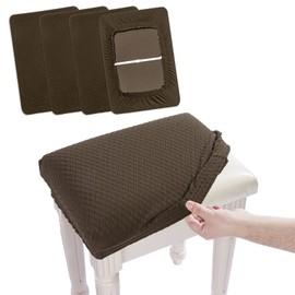 BUYUE 4 pcs Vanity Stool Bench Covers, Luxury Crease-Resistant Jacquard Fabric Saddle Bar Stool Slipcovers Stretch Washable, (Rectangle, 4 Counts, Brown)
