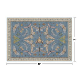 Blue 2x3 Washable Rug for Entryway Indoor, Kitchen Floor, Bathroom, Non Slip Low Pile Stain & Fade Resistant, Waterproof Insect Floral Decor