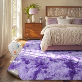 Purple White Rug Fluffy 4x6 Bedroom Rugs Girls,1.7'' Plush Soft Fuzzy Area Carpet Non Slip for Living Room Nursery Kids Girlie Elegant Home Decor Aesthetic