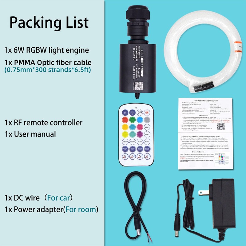 Starlight Headliner Kit Sound Activated Star Ceiling Lights Fiber Optic