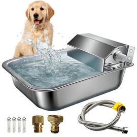 Automatic Water Dispenser for Dogs, 3L 304 Stainless Steel Dog Water Feeder Bowl Dispenser for Indoor/Outdoor, Auto-Fill Waterer for Pets & Livestock, Anti Tip, Water Auto Fill, Fit GHT 3/4" Faucet