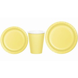 Baxters Party Bundles Bulk, Mimosa Yellow, 96 Count 9 Inch Round Paper Plates, 96 Count 9 Ounce Hot/Cold Paper Cups, 96 Count 7 Inch Round Paper Plates, Pack Contains 288 Pieces