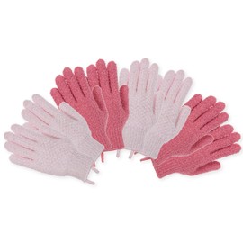 The Beauty Project 4 Pairs Exfoliating Gloves, 100% Nylon, Dual Texture Body Scrub for Spa, Massage & Dead Skin Removal, Multi-Color Shower Bath Accessories (Pink/Orchid)