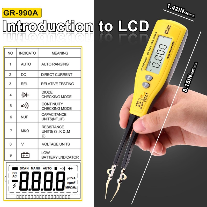 Digital SMD Clip Meter Measurement Resistance Capacity Voltage Multimeter Resistance