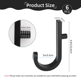 ARPOVIST 6 Pcs Storage Shed Tool Hooks,Compatible with Suncast & Craftsman Sheds, Wall Mount Plastic J-Hooks for Garage, Garden Tool Organization and Hanging Accessories, Black