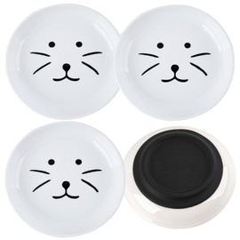TRUNDISAN 3PCS Ceramic Cat Food Bowl, Whisker Friendly Cat Dish with Non-Slip Silicone Base, Shallow Food Bowl, Cute Cat Plate for Feeding Indoor Cat, Kitten, Small Dog