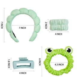 Yaqulen 7 Pcs Spa Set, Facial Headband, Spa Headband and Wristband Set, Skincare Headband, College Style Girl Gift, Hair Accessories for Women and Girls (Green)