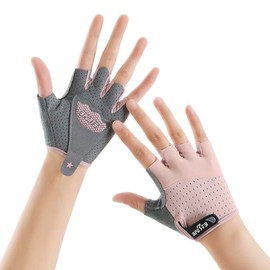 Kids Half-Finger Cycling Glove, Sport Gloves for Biking Skateboard Camping Fishing Outdoor Sports, Fit Boy Girl Youth Age 4-10 (Pink)