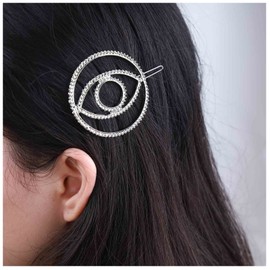 Yheakne Vintage Evil Eye Hair Clip Geometric Hair Clip Silver Round Hair Clip Pin Hollow Eye Headwear Decorative Headwear Hair Accessories for Women and Girls (Silver)
