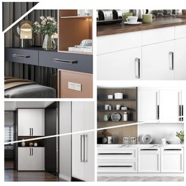 Guolich 2 Pcs Hole Centers 5.03 Inch(128mm) Kitchen Drawer Handle Door Cabinet Pulls Stainless Steel Handle Modern Brushed Brass Hardware for Wardrobe Bathroom Dresser (Black)