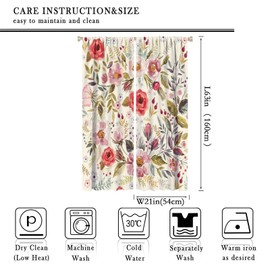 GoDazzling Cortinas opacas florales para ventanas, Decoración, forma desgastada, flores, pétalos, hojas, capullos de primavera, para sala de estar, recámara, 42 x 63 pulgadas, 2 paneles