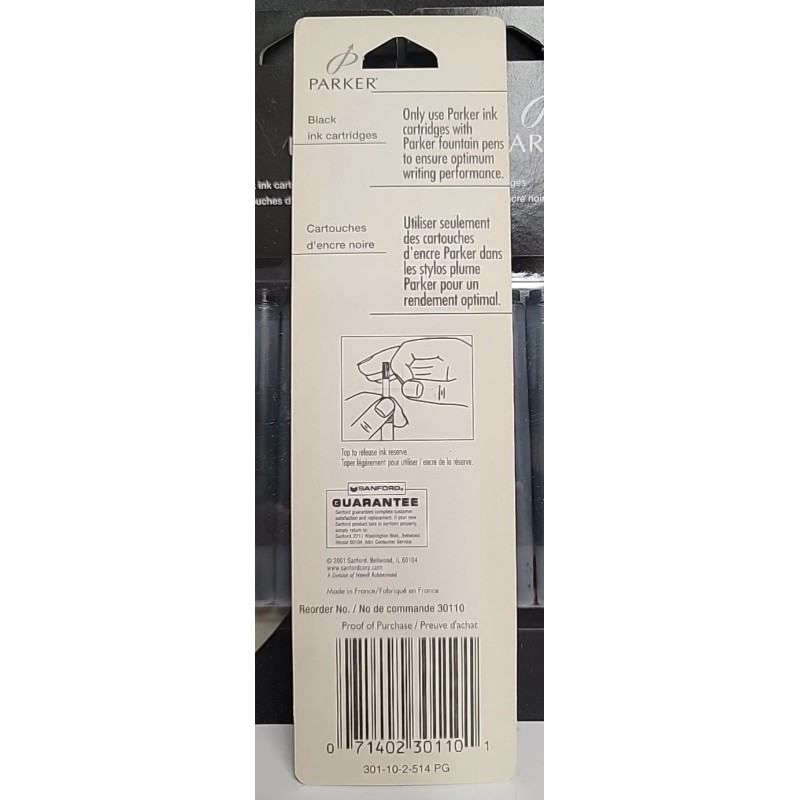 Parker : Refill Cartridge for Permanent Ink Fountain Pens, Black