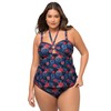 Ulla Popken Women's Halterneck Flowerpoints Recycled Tankini Set, navy