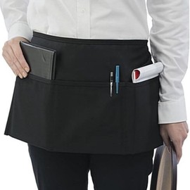 fogman Short Apron, Short, Length, Below the Waist, Plain, Plain, Restaurant, Unisex, Black, 3 Pockets, Black