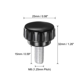 sourcing map 20pcs M8 x 15mm Male Thread Knurled Knobs, Thumb Screws Clamping Knobs Grip 25mm Plastic Round Head Hand Knobs Thumbscrews, Black
