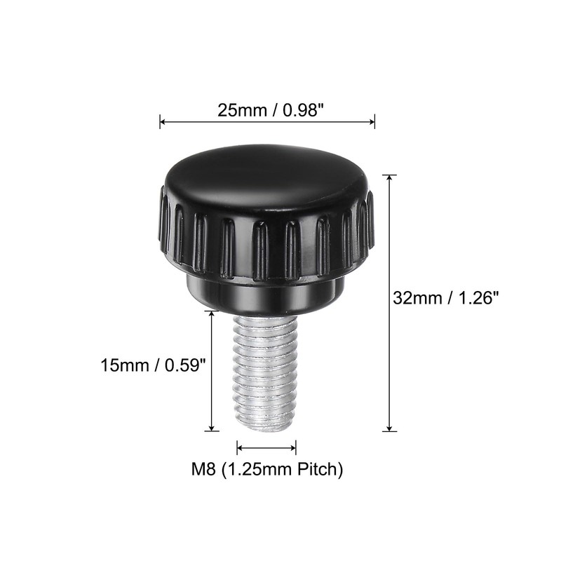 sourcing map 20pcs M8 x 15mm Male Thread Knurled Knobs,