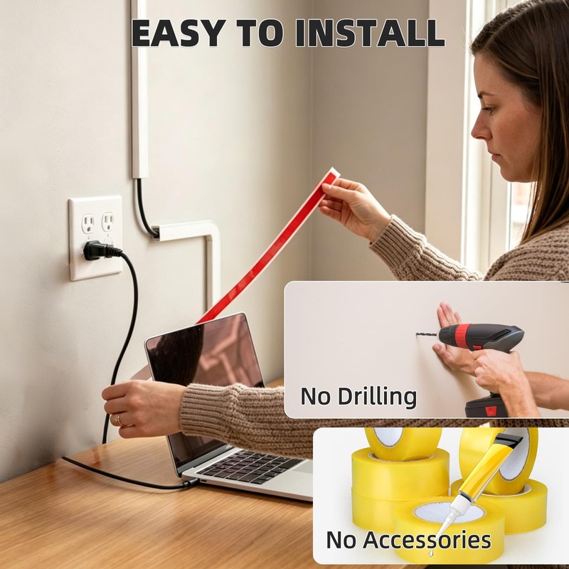 39" Silicone Cord Cover for Wires on Wall, Cord Hider