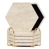 YONGHEE Travertine Coasters Set of 6 with Holder, Hexagonal Rustic