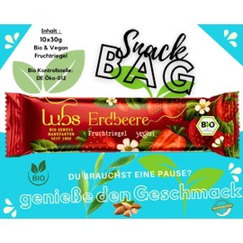 Snack Bag - 10x 30g Lubs Bio Fruchtriegel Erdbeere | Bio & Vegan | Fruchtriegel mit frischem Obst| Riegel glutenfrei| Fruchtschnitte