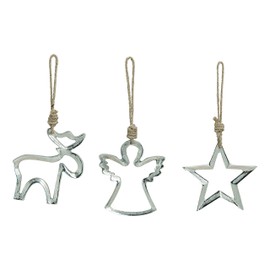 Decorative Christmas Pendant - Angel - Elk - Star - Made of Metal - Silver 3 Compartments Assorted Christmas Autumn Winter Approx. Dimensions (W x H x D): 11 x 11 x 1 cm. Ideal as a gift and demo for table and gifts.