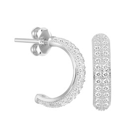 ANDANTE Women's Stud Earrings 925 Sterling Silver Sparkling Half Hoop Earrings with White Zirconia Stones Total Length 14 mm, Solid 925 sterling silver, with 925 silver stamp, zirconia, Cubic Zirconia