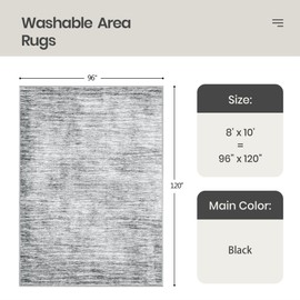 Valenrug Washable Rugs 8x10 - Non Slip 8x10 Area Rugs for Living Room, Stain Resistant Area Rugs for Bedroom, Foldable Machine Washable Area Rug(8'x10', Black)