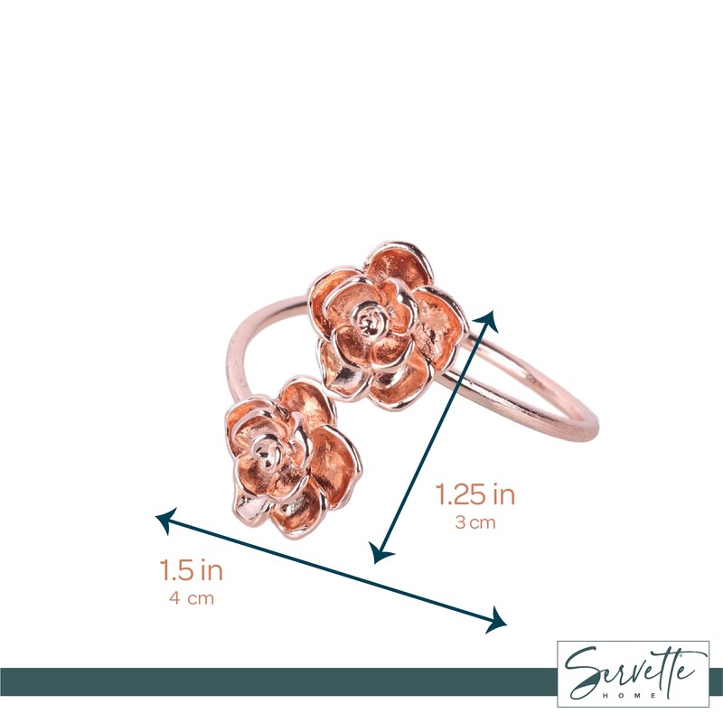 Rose Gold Flower Napkin Rings Set of 8 Metal