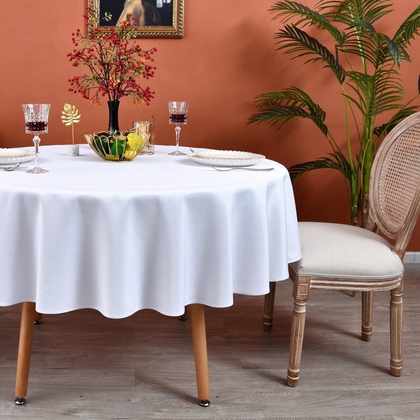 MEANMOY White 210 GSM Water & Stain Resistant Round Tablecloth