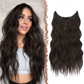 FESHFEN Secrets Hair Extensions, Long Wavy Hair Extensions, Invisible Secret Hair Extensions, Synthetic Hair, Invisible Hairpieces for Women, 50 cm, Dark Brown