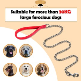 Mystercome Dog Chain Leash, 4FT Anti Chew Metal Dog Leash for Medium Large Dogs, Heavy Duty Dog Leash Dog Chain Lead with Soft Handle, Strong Anti Bite Dog Leash Large Dogs (Red)