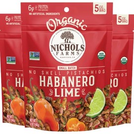 Nichols Farms Roasted with Sea Salt No Shell Pistachios, Kosher, USDA Certified Organic, Non-GMO, 6 Oz (Pack of 3)