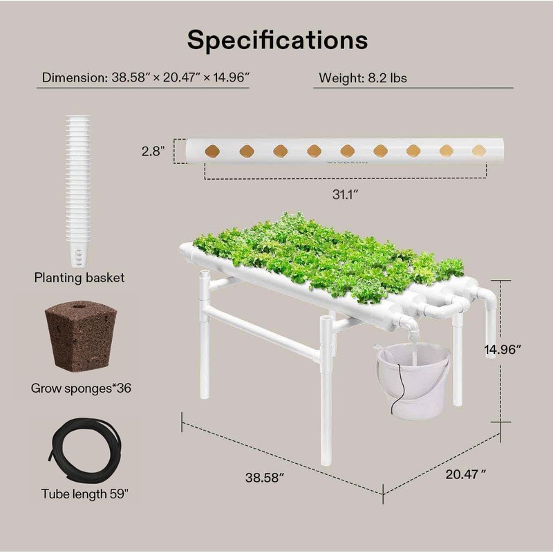VIVOSUN Hydroponic Grow Kit, 1 Layer 36 Plant Sites 4