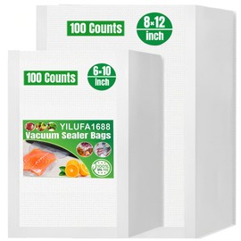 200 Pcs Vacuum Sealer Bags for Food Saver Freezer Bags 100 count 6"x10", 100 Quart 8"x12" Pre Cut Food Storage Commercial Grade Vacuum Seal Sous Vide Cooking Bags Airtight BPA Free