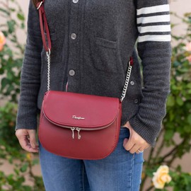 David Jones - Women's Small Crossbody Bag - Ladies Chain Shoulder Bag PU Leather - Zipper Flap Messenger Bag Multiple Pocket - City Casual Saddle Handbag - Work Travel Phone Clutch Purse - Black