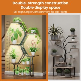 Plant Stand Indoor with Grow Lights for Indoor Plants - 65" 7 Tiered Tall Metal Shelf for Heavy Large Plants - Lighted Corner Rack Flower Display Holder Balcony Home Decor Black