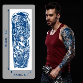 Aresvns Semi Permanent Sleeve Tattoos for Men and Women, 5 Sheets Full Arm Realistic Tattoos Waterproof and Long-Lasting 2 Weeks, Holidays Gift