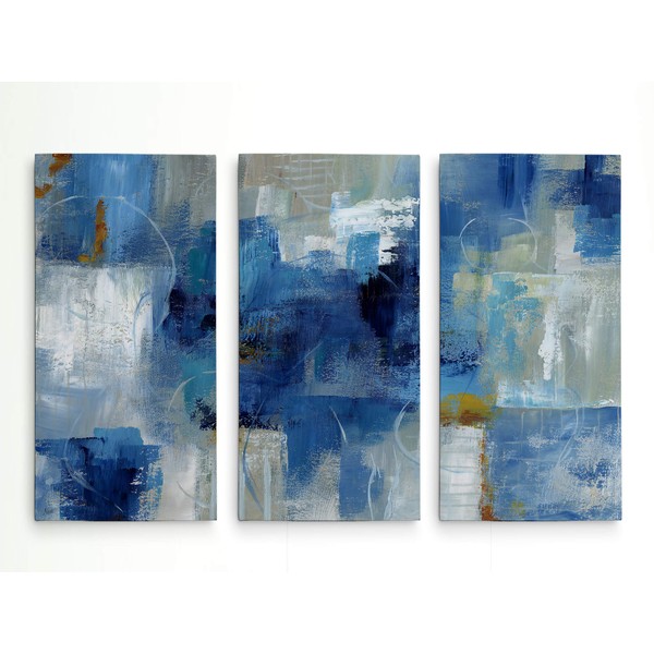 Renditions Gallery Canvas Wall Hanging Artwork Blue White Grey Rustic