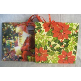 10 Christmas Gift Bags Santa Claus and Poinsettias 5.5" x 5.5" x 3"
