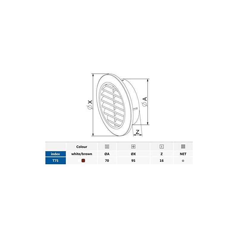 Mini Circle Air Vent Grille Cover 70mm(2.75inch) Ducting White Ventilation