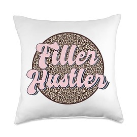 Filler Hustler Med Spa Pun & Dermal Filler Saying Hustler Leopard Lip Filler Nurse Injector Throw Pillow, 18x18, Multicolor