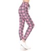 Leggings Depot JGA-S573-M Checkered Pink Print Jogger Pants w/Pockets, Medium