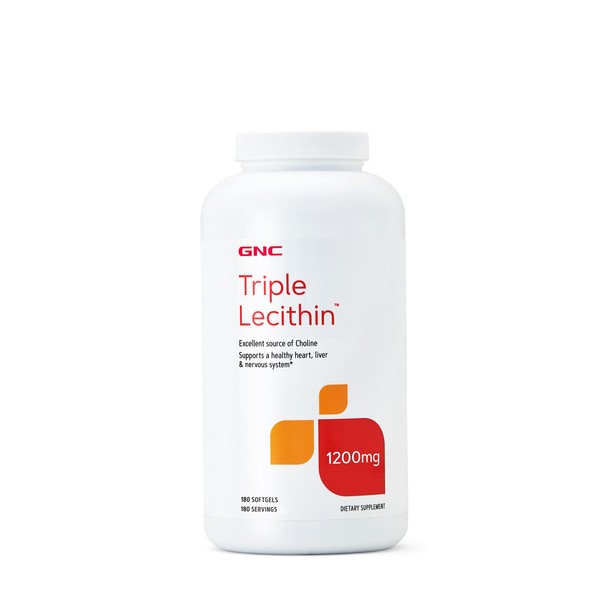 GNC Triple Lecithin 1200mg, Supports Healthy Nervous System, 180 Softgels