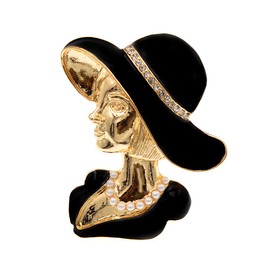 Vintage Alloy Rhinestone Brooch Painting Oil Black Sun Hat Pretty Lady Abstract Portrait Brooch Pin Coat Sweater Accessories for Women Wedding Corsage