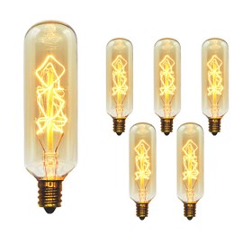 Bunnit Bulbs Vintage Edison Bulb, T25 Tube Spiral, 40w, E12 Base (Small), 6-Pack