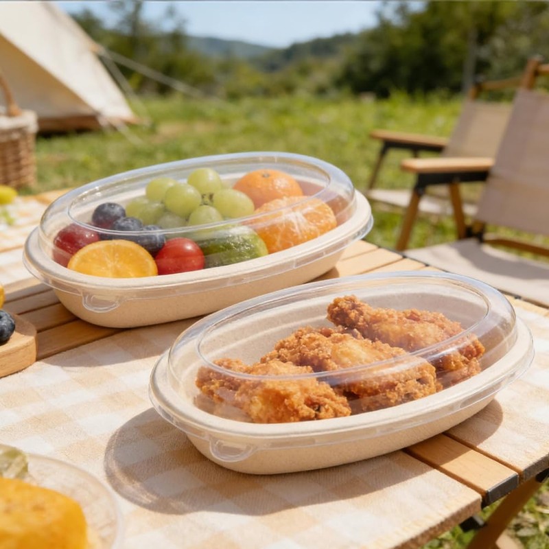 JBESUHI 50 Pack 27oz Oval Compostable Paper Bowls with 50