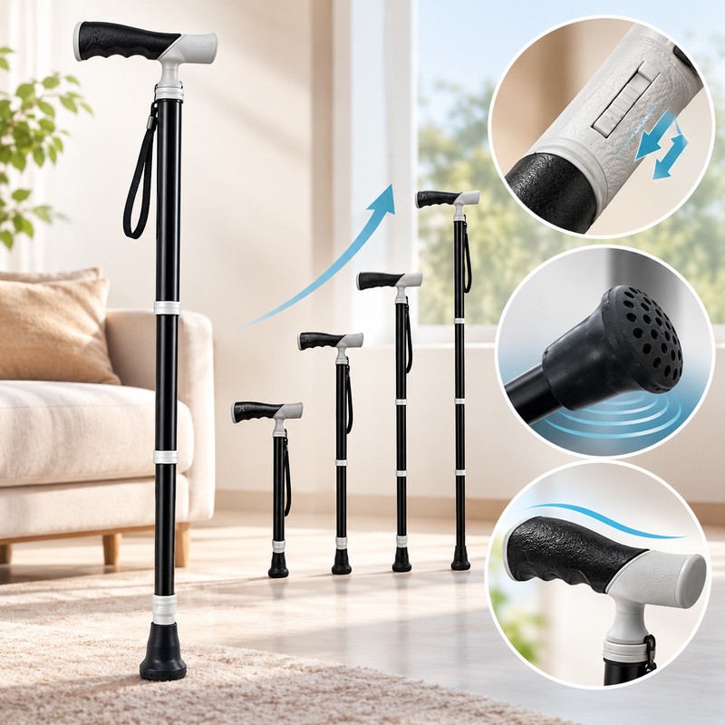 Adjustable Telescopic Walking Cane for Daily Support – Portable Anti-Slip